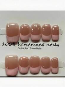 10片手工方形中号美甲贴纸，乳白色经典法式草莓牛奶美甲贴纸，自然简约温柔优雅可爱，适合女性和女孩在春、夏、秋、冬、节日、派对、通勤和日常生活中使用。美甲用品 - 淺粉色 - 查看 10