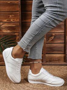 Giày thể thao nữ thường ngày, kiểu dáng mới Xuân/Thu 2025, thiết kế phối màu, đế bằng, đi làm hàng ngày, thoải mái và đa năng, giày trắng đơn giản, giày học sinh, giày cổ thấp thời trang, giày thể thao retro, giày thể thao nữ mùa hè thường ngày đế bằng chống trượt phối màu nhiều màu sắc, Xuân/Thu. - trắng - Xem 4