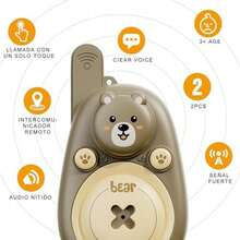 2Pzs Walkie Talkies para Niños, Walkie Talkie de Juguete con Linterna y LCD, Walki Talki de Largo Alcance de 3KM, Camping Juguetes Radios para Niños de 3 Años+, Regalos de Navidad(Rosa) - Oso Marrón - Ver 6