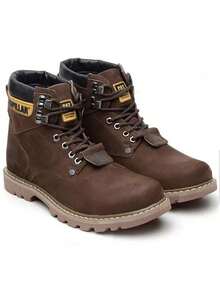 Men's CATER Boot, Genuine Leather, Premium Line, Nubuck, Low Shaft, Non-Slip Rubber Sole, Adventure, Waterproof, Top Quality, Soft, Comfortable, New Imports 2025/2026, Current Fashion, Casual - 咖啡棕 - 查看 1
