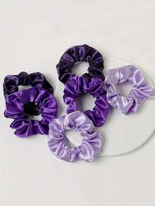 6 pièces Chouchous en soie violets, Supports de queue de cheval en satin élégants pour utilisation quotidienne des femmes, Accessoires de cheveux, Élastiques à cheveux, Voyage, Anniversaire - Prune - Voir 5