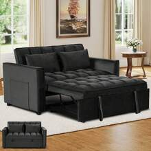 EBELLO 3 In 1 Multi-Functional Telescopic Trundle Sofa Bed Comfortable Double Sofa With Pillows For Small Living Room Bedroom - Negro - Ver 1