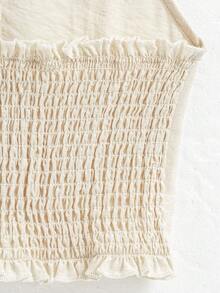 2 peças Conjunto: Top Camisole com Pregas Nas Costas e Decoração de Laço 3D, Combinado com Parte Inferior Correspondente. Decote Bordado Adiciona Toque Elegante. Tecido Leve, Design de Contraste de Cor Sólida para Visual Confortável e da Moda. Adequado para Escola, Atividades Diárias, Passeios Casuais, Mostrando Vitalidade e Elegância Jovens, Apropriado para Várias Ocasiões do Dia a Dia. - Damasco - Visão 7