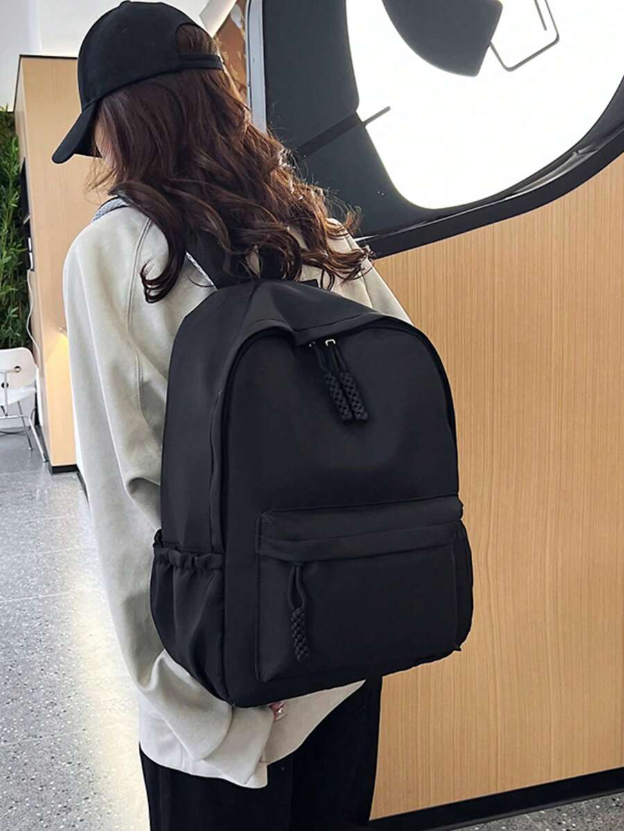 纯色尼龙面料男士时尚背包，多功能大容量休闲通勤书包，男女皆宜