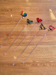 1pc Random Color Retractable Cat Teaser Wand Toy, Spring Butterfly Design, Entertaining Cat Scratching Supplies