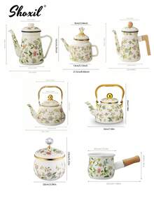 shoxil 1pc Minimalist Floral Enamel Kettle, Teapot, Coffee Pot, Stovetop Enamel Kettle For Kitchen, Handmade Teapot, Household Tea Enamel Kettle, Desktop Decor Enamel Kettle - Pot - View 9