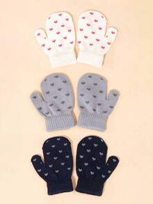 1/3 双婴儿爱心针织手套，保暖防抓，适合幼儿男女日常使用 - 愛心 - 查看 2