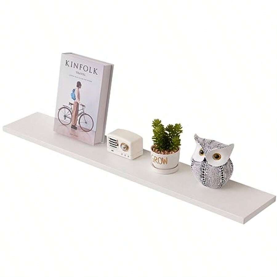 Floating Shelf 90cm White Solid Oak Wood Wall Shelf Wall Mounted Radiator Shelf Display Shelf For Living Room Kitchen Bedroom - As Pic - View 1