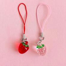 Two Cute Strawberry Phone Pendants - Pink & Red, Durable Acrylic Material, Perfect For Bags And Keys, Fun And Functional Accessory For Mobile Phones, Cute Phone Accessories - 彩色 - 查看 4
