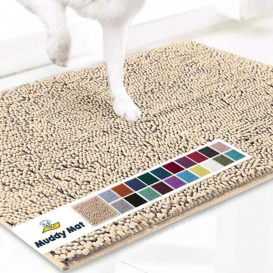 Super Absorbent Microfiber Dog Doormat For Muddy Paws, Washable Non-Slip Pet Mat, Quick-Drying Chenille Entrance Mat, Machine Washable Indoor/Outdoor Mat - Beige - View 1
