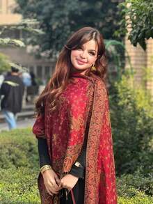 1pc Women's Paisley Pattern Multicolor Vintage Jacquard Pashmina Scarf With Tassels, Windproof, Suitable For Daily Wear, Travel, Photography And Other Occasions - Red - View 6