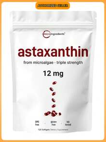 Astaxanthin 12mg Softgels With MCT Oil | Microalgae-Sourced Antioxidant Supplement | Triple Strength | Non-GMO, Gluten Free, No Soy | 120 Softgels (4-Month Supply) - Gói 1 - Xem 1
