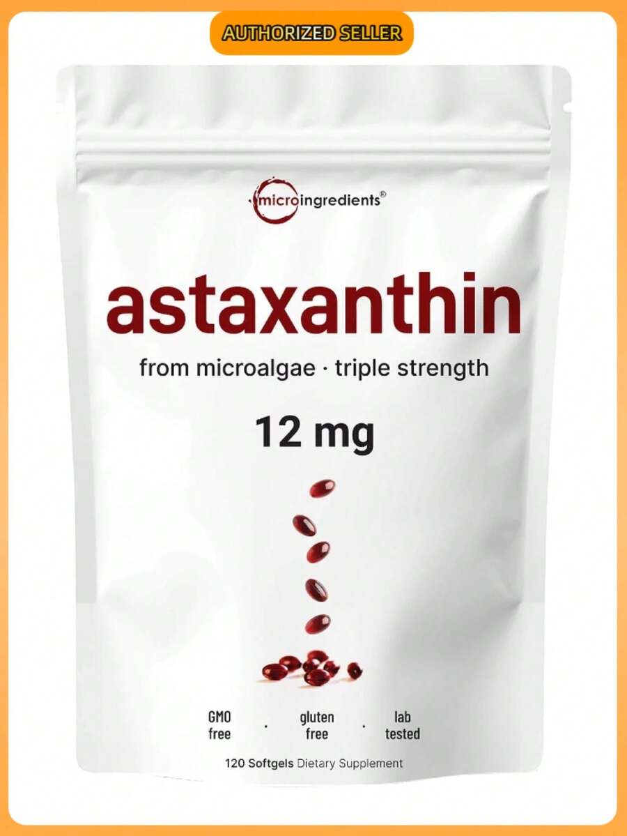 Astaxanthin 12mg Softgels With MCT Oil | Microalgae-Sourced Antioxidant Supplement | Triple Strength | Non-GMO, Gluten Free, No Soy | 120 Softgels (4-Month Supply) - Gói 1 - Xem 1