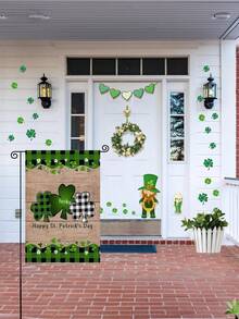 1pc St. Patrick's Day Lucky Clover Garden Flag, Plaid Shamrock Decor Flag, Outdoor Yard Holiday Decoration Flag (Flagpole Not Included) - Multicolor - View 6