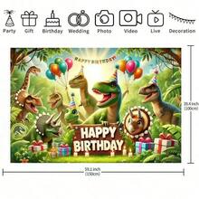 1pc Dinosaur Theme Birthday Backdrop Banner, Dinosaur Jungle Animal Birthday Party Background, Party Photography Backdrop, Party Banner Decor, Indoor/Outdoor Decor, Home, Garden, Yard Decor, Universal Theme, Each Image With White Border - Multicolor - View 4
