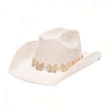 Sombreros de vaquera estilo western para hombre y mujer, modernos, con ala enrollable y diseño de mariposa, para viajes al aire  fiestas. - Blanco marfil - Ver 6
