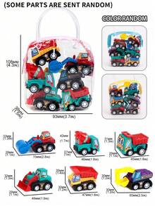 1 Tote Bag With 6 Random Color & Pattern Model Cars, Including Fire Truck, City Service Vehicles, Miniature Inertial Engineering Vehicles, Children Toys, Learning Supplies, Toys, Infant Toys, Baby Toys - Multicolor - View 8