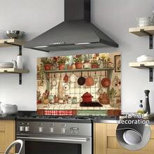 1pc, 2D Flat Design Kitchen Filled With Kitchenware And Greenery, Creating A Warm And Homey Atmosphere In A Realistic Style. This PVC Kitchen Wall Sticker Is Easy To Apply, And Made Of High-Quality Materials. Perfect For Home Decor And Modern Kitchens