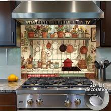 1pc, 2D Flat Design Kitchen Filled With Kitchenware And Greenery, Creating A Warm And Homey Atmosphere In A Realistic Style. This PVC Kitchen Wall Sticker Is Easy To Apply, And Made Of High-Quality Materials. Perfect For Home Decor And Modern Kitchens