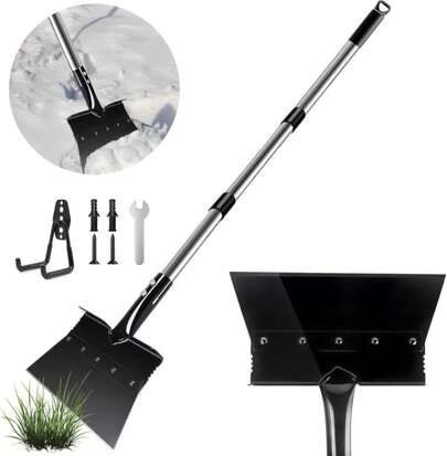 Garden Flat Shovel, Heavy Duty Multifunctional Cleaning Shovels With 53 Adjustable Long Handle, Floor Scraper Tool For Ice Snow Removal,Weeding,Driveway Lawn Edging,Sidewalk,Garden, Outdoor,Scraping