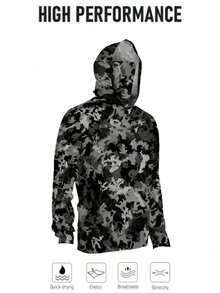 2026 男士钓鱼衬衫，长袖带帽，钓鱼装备 - 深灰色 - 查看 1