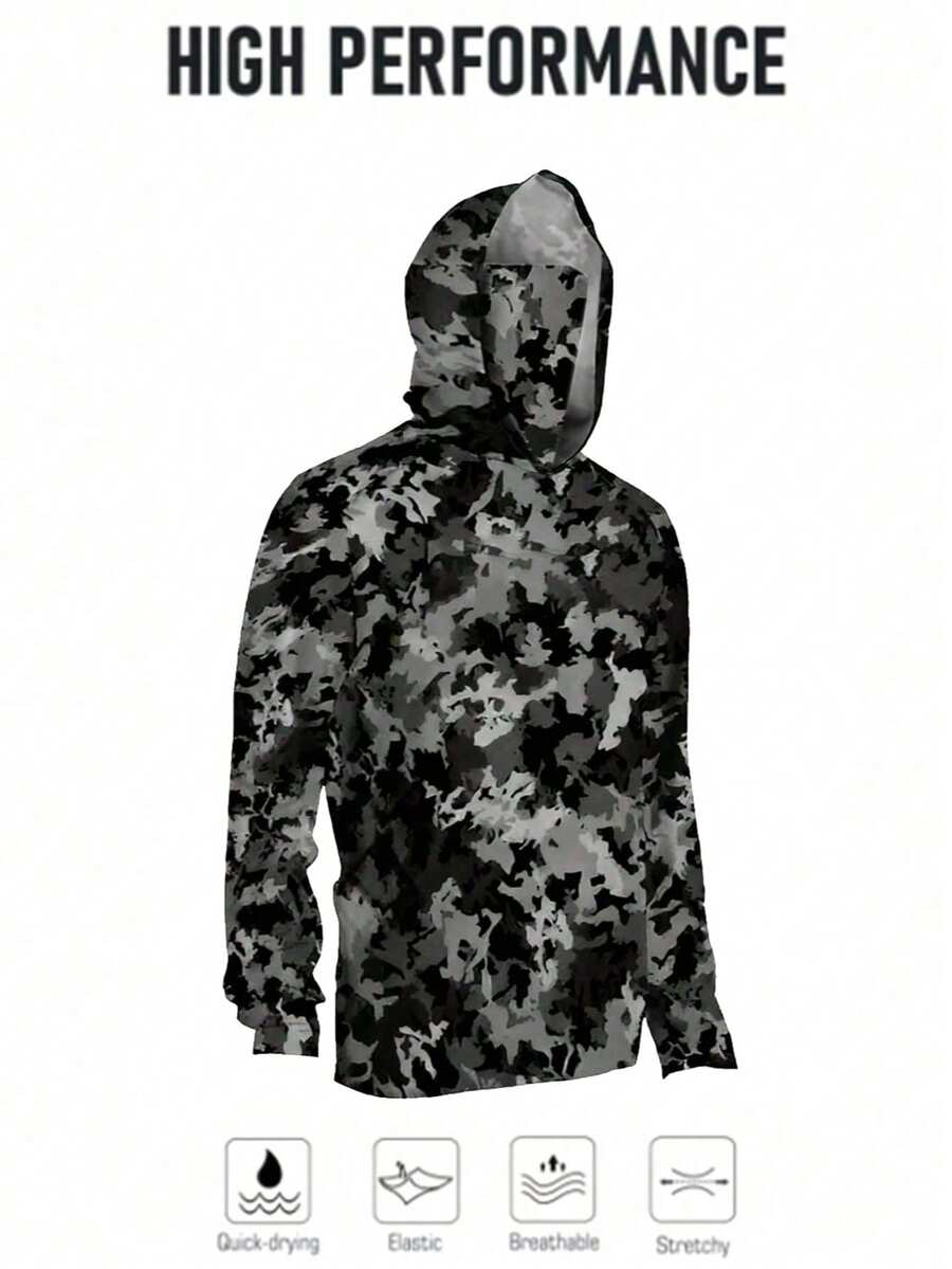 2026 男士钓鱼衬衫，长袖带帽，钓鱼装备 - 深灰色 - 查看 1