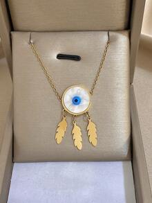 邪眼羽毛吊坠项链，金色链条项链，配蓝色眼睛吊坠和羽毛流苏，简约护身饰品，适合日常佩戴、派对和送礼，男女皆宜，情人节礼物 - 彩色 - 查看 5