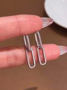 1 Pair Of Elegant Micro-Set Diamond Stud Earrings, 925 Sterling Silver Delicate Women's Jewelry Earrings For Daily Wear, Parties, New Year's Gift Birthday Gift Valentine's Day Gift - Micro-inlaid Spliced Earrings - View 2