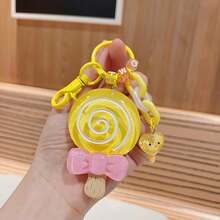 A Single Cute Resin Lollipop Keychain With A Rotating Handle And Colorful Accessories - A Soft Pink Blue Decorative Key Chain, Suitable For Bags, Cars, Valentine's Day And Halloween Gifts - 黃色 - 查看 12