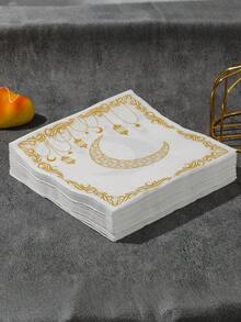 20/40pcs Ramadan Embroidered & Printed Disposable Paper Napkins, 13 Inches, Happy Ramadan, Suitable For Parties, Family Gatherings And Festive Nights, Moon And Star Pattern (Gold) - Multicolor - View 7