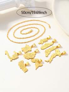 1pc Fashion Personalized Map Pendant Necklace Suitable For Male And Female Couple Jewelry Gifts - Yellow Gold - View 10