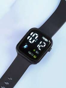 4pcs Fashion Minimalist Digital Display Electronic Watch Set With Black Pendant Necklace Bracelet Ring Jewelry Suit, Suitable For Daily Life, Travel, Vacation, Back To School, Party, Graduation Gift, No Gift Box - Black - View 6