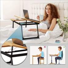 Adjustable Portable Laptop Desk, Foldable Laptop Table, With Cup Holder And Anti-Slip Strips, Suitable For Dining, Writing, Sofa, Bed, Outdoor Picnic, Space-Saving Tray Table For Home, Office, Travel, Outdoor, Bedside Work - Fits Laptops And Tablets - Multicolor - View 3