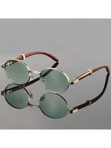 1 Pair Of Retro Oval Glasses, Unisex, Classic Retro Imitation Wood Small Round Black Glasses, Popular Choice MRX7 - c1 - 查看 1