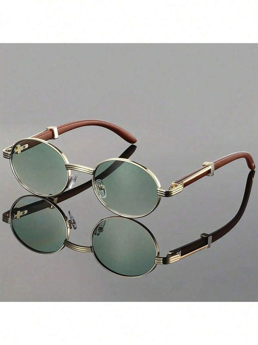 1 Pair Of Retro Oval Glasses, Unisex, Classic Retro Imitation Wood Small Round Black Glasses, Popular Choice MRX7 - c1 - 查看 1