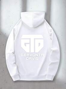 Men's Hoodie, Casual Pullover With White Letter Print |   Kangaroo Pocket - White - View 12