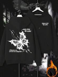 2025 Men's Pink Graffiti Butterfly Print Sport Hooded Sweatshirt - Streetwear Pullover With Black & White Graphic - White - View 8