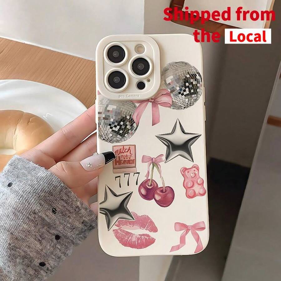 Antique Cherry Heart Pattern Phone Case For IPhone 15, Compatible With IPhone 11 12 13 14 16 Series, Cute And Elegant Protection - 古董白 - 查看 1