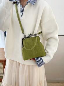 1 chiếc túi đeo chéo giả da kiểu retro, túi xách mini nữ kiểu vintage khóa cài, dây đeo vai điều chỉnh được, màu trơn, nhẹ, lót polyester, unisex. - màu xanh lá - Xem 4
