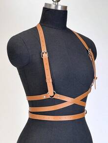 1pc Women's Elegant Coffee Color PU Leather Chest & Waist Harness Belt, Streetwear Body Decor Suitable For Daily Commute, Festivals, Parties