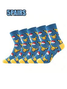 Pokemon 1/3/5 Pairs Cute Cartoon Print Breathable Soft Short Socks, Reinforced Heel And Toe For Durability, Unisex For All Seasons - Multicolor - View 5