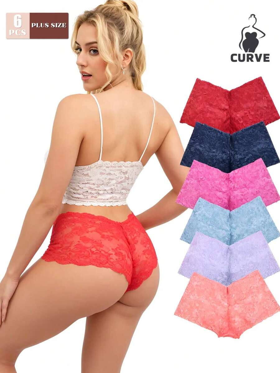 6-Piece Women's Lace Low-Rise Panty Set - Featuring A Sexy Semi-Transparent Design, Soft And Breathable Fabric. The Multi-Color Combination Is Suitable For Daily Wear And Special Occasions, With Exquisite Embroidery For A Cute Lingerie Style. - Multicolor - View 1