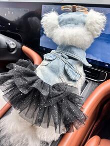 PETCIRCLE 2pcs Pet Clothes, Dog Cat Outfit, Small Dog Puppy Apparel, Cute & Comfortable Dress With Starry Tulle Skirt And Leopard Print Fashion Glasses Hat Set - Multicolor - View 14