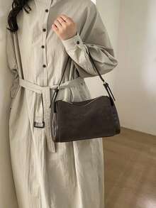 女士单肩包，时尚优雅个性化拼接大容量枕形包，咖啡色，适合购物和通勤。 - 咖啡 - 查看 4