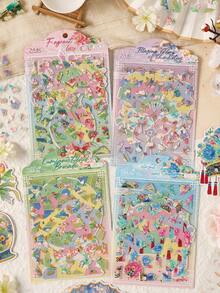 1pc Vintage Patchwork Sticker, Antique Collage Poetry, Creative 3D Dimensional Landscape Decorative Sticker