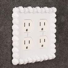 1pc Pink Cream Lace Socket Decor For Sweethearts, Sweet Girl Style Wall Control Panel, Bedroom Wall Lamp Control Panel Decor With Screws, No Power Required