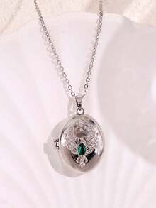 1件复古优雅浪漫不对称可开启银色吊坠项链，适合日常、通勤、节日、派对等场合，是送给女性的理想礼物。 - 彩色 - 查看 34