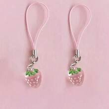 Two Cute Strawberry Phone Pendants - Pink & Red, Durable Acrylic Material, Perfect For Bags And Keys, Fun And Functional Accessory For Mobile Phones, Cute Phone Accessories - 彩色 - 查看 1
