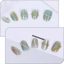 24 Strips Nail Chains, Silver Gold Metal Nail Art Chains Punk Luxury Pearl Gem 3D Nails Arts Charms Glitter Design For Women Nails Art - 白色 - 查看 4
