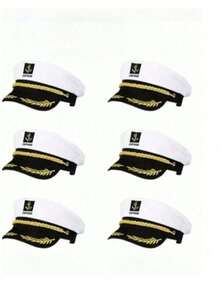 6pcs Navy Cap, Sailor Hat, Outdoor Travel Sun Hat, Casual Flat Top Hat, Captain Hat, Cruise Party Hats For Men And Women, Ideal For Team Building Events And Gatherings - White - View 2